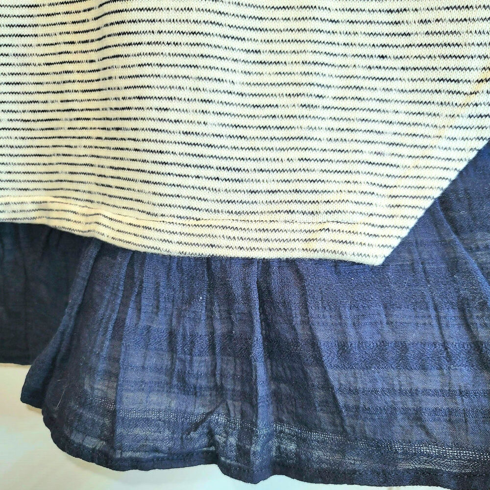 Mystree Tunic Sweater Top Long Sleeve Stripe Large White Navy Knit Mix Media - Picture 3 of 10